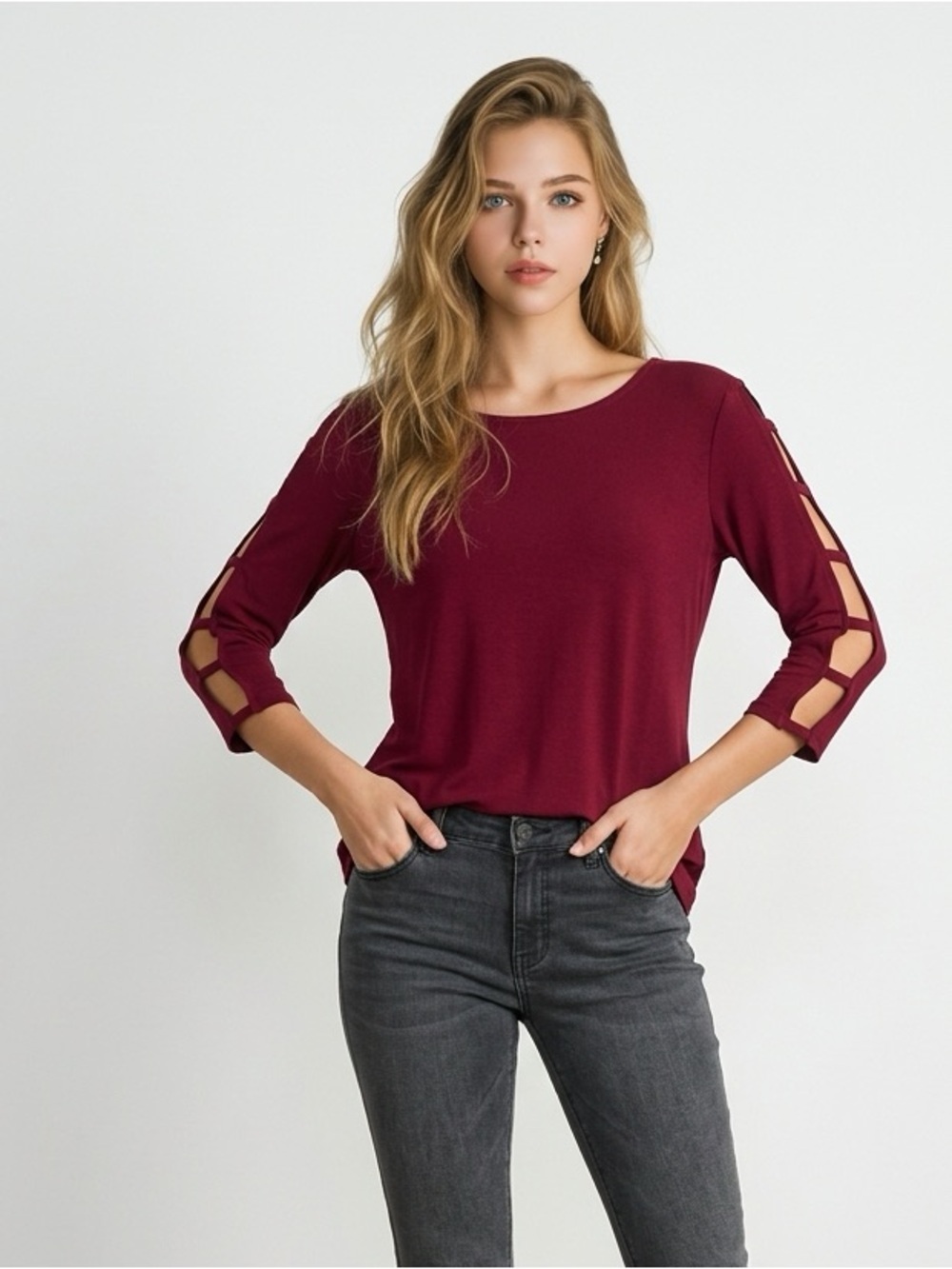 ✨Madison Deep Red Long Sleeve Top | Size Small